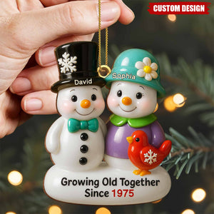 Growing Old Together Snowmen Ornament,Custom Wood Ornament,Gift For Couples