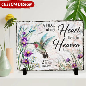 A Piece Of My Heart Lives In Heaven - Personalized Rectangle Stone With Stand - Memorial Gift Idea For Family Member