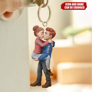Personalized Romantic Kissing Couple Keychain - Anniversary Wedding Gifts For Husband And Wife, Him And Her