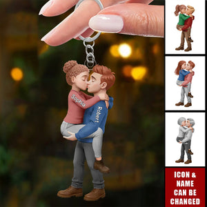 Personalized Romantic Kissing Couple Keychain - Anniversary Wedding Gifts For Husband And Wife, Him And Her