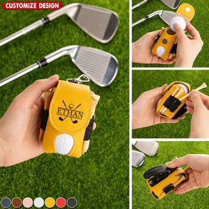 Personalized Multicolor Leather Golf Pattern Design Golf Ball Waist Bag with Name and Belt Clip-Gift for Golf Lovers