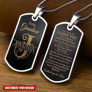 Personalized To My Grandson Engraved Dog Tag Necklace, Custom Name Stainless Steel Keychain