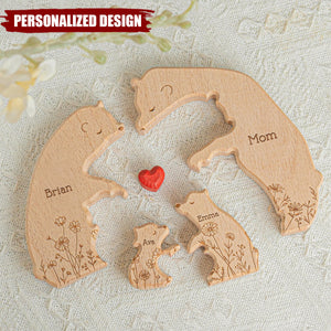 Hugging Bear Family Floral Version-Personalized Wooden Bear Family Puzzle