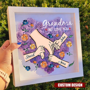 Grandma We Love You - Personalized Flower Shadow Box With Name, Mother's Day Gift