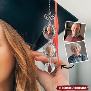 I’m In Heaven But I Won't Miss This Day-Personalized Graduation Tassel Photo Charm With Angel Wing