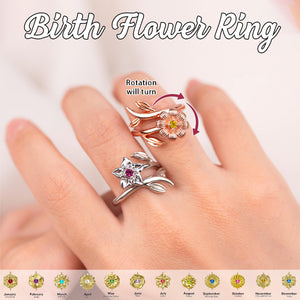 Personalized Birth Flower Fidget Spinner Ring - Mother's Day Gifts