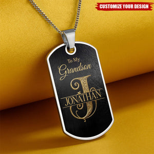 Personalized To My Grandson Engraved Dog Tag Necklace, Custom Name Stainless Steel Keychain