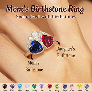 Personalized Heart Birthstone Ring, Mother's Day Gift - Family Ring for Her Love Heart