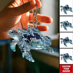 Sea Theme Turtle Mom And Kids Acrylic Keychain - Personalized Gifts For Mother's Day