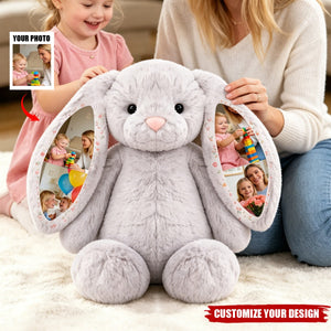 Custom Photo Bunny Plush – Personalized Hidden Ear Picture Bunny Gift for Couples Anniversary Father's Day Gifts