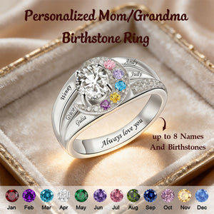 Personalized Birthstone Rings With 1-8 Birthstones-Gifts for Mother Grandma