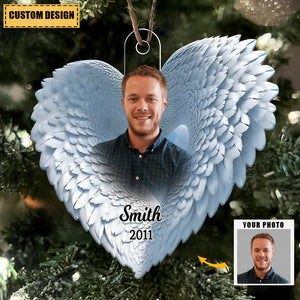 Personalized Memorial Upload Photo Heart Wings Ornament