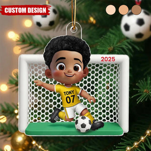Boy Girl Soccer Player Personalized 2D Flat Acrylic Ornament, Christmas Gift