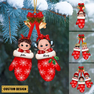 New Release - Christmas Doll Kids Laying On Hands In Gloves Personalized Acrylic Christmas Ornament