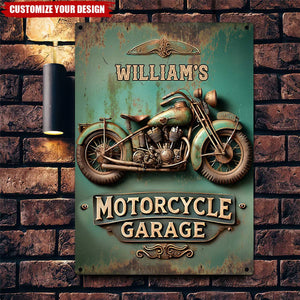 Motorcycle Garage - Personalized Biker Rectangle Metal Sign