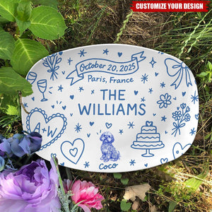 Custom Wedding Platter – Personalized Couple Gift with Names, Dog, Date & Location