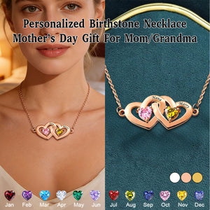 Personalized Two Heart Birthstone Heart Necklace-Mother's Day Gifts for Women Mom Grandma Wife