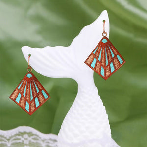 Large Art Deco Statement Earrings Crimson Wood Statement Earrings