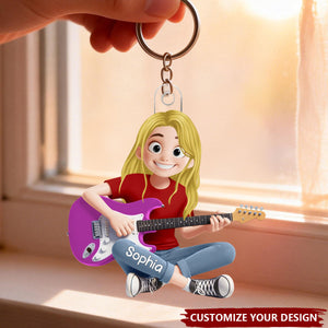 Personalized Guitar Players Keychain - Gift For Music Lovers