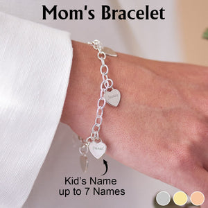 Personalized Heart Charms Bracelet-Gift for Mom Grandma