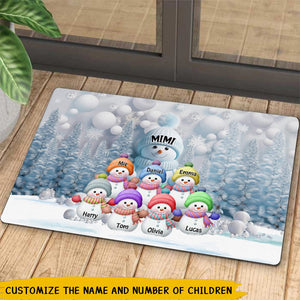 Blue Vibe Snowman Grandma Mom Colorful Kids Personalized Doormat