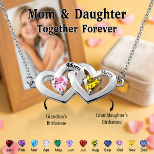 Personalized Two Heart Birthstone Heart Necklace-Mother's Day Gifts for Women Mom Grandma Wife