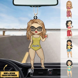 Chibi Lady Personalized Beach Car Hanging Ornament-Gift For for Women, Girls