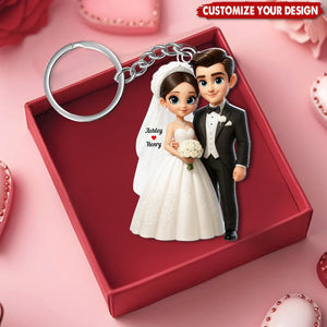 Personalized Cartoon Married Couple Keychain - Gift for Couple