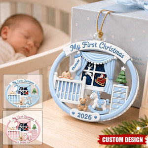 Light Pink Blue Baby's 1st Christmas 2026 - Personalized Acrylic Ornament - Unique Christmas Gift For New Parent