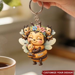 Grandma Mom's Reasons to Bee Happy - Personalized Acrylic Keychain - Mother's Day Gift for Grandma, Mom