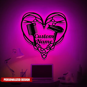 Personalized Hair Salon Metal Sign with LED lights-Gifts For Beauty Salon,Hairstylist