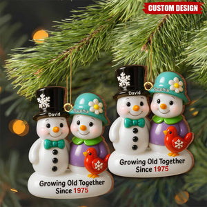 Growing Old Together Snowmen Ornament,Custom Wood Ornament,Gift For Couples