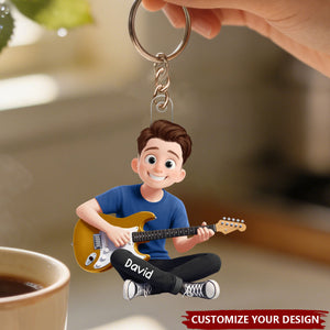Personalized Guitar Players Keychain - Gift For Music Lovers
