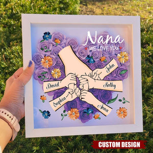 Grandma We Love You - Personalized Flower Shadow Box With Name, Mother's Day Gift