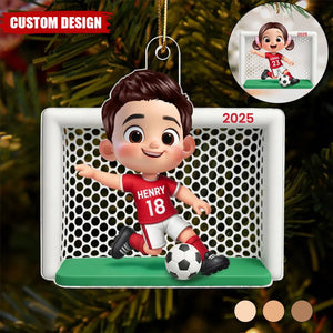 Boy Girl Soccer Player Personalized 2D Flat Acrylic Ornament, Christmas Gift