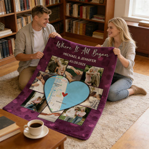 Where It All Began - Personalized Blanket With Location Map - Perfect Valentines Or Anniversary Gift For Couple