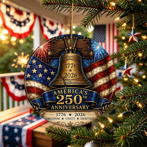 Personalized America 250th Anniversary Ornament, 1776-2026 Liberty Bell Ornament, Patriotic Christmas Tree Decor
