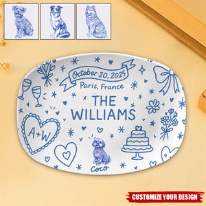 Custom Wedding Platter – Personalized Couple Gift with Names, Dog, Date & Location