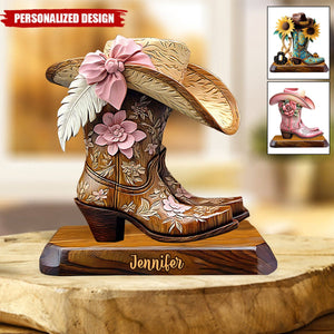 Cowgirl Boots-Personalized Cowgirl Shaped Acrylic Plaque