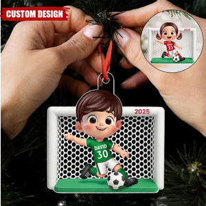Boy Girl Soccer Player Personalized 2D Flat Acrylic Ornament, Christmas Gift
