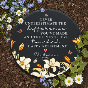 Personalized Floral Retirement Garden Stone With Stand, Colleague Retirement Keepsake, Retirement Gift For Family