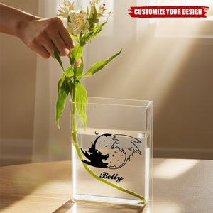 Personalised Cool Flying Dragon Pattern Clear Bookend Vase with Name, Gift for Mom Grandma Book Lovers