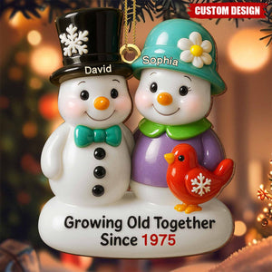 Growing Old Together Snowmen Ornament,Custom Wood Ornament,Gift For Couples