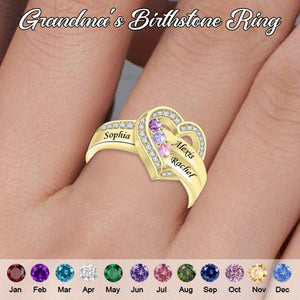 Personalized Heart Birthstone Ring, Family Ring for Her Love Heart-Mothers Ring with 1-8 Birthstones