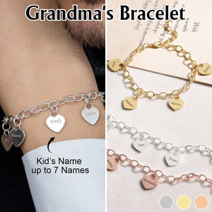 Personalized Heart Charms Bracelet-Gift for Mom Grandma