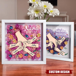 Grandma We Love You - Personalized Flower Shadow Box With Name, Mother's Day Gift