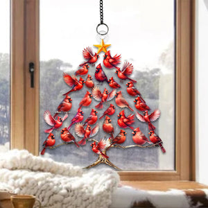 Cardinal Tree Window Suncatcher Ornament - Gift For Bird Lovers