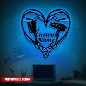 Personalized Hair Salon Metal Sign with LED lights-Gifts For Beauty Salon,Hairstylist