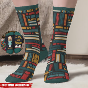 Custom Crew Socks - Personalized Bookish Gifts For Book Lovers, Bookworms, Readers - Keeping Up With My Reading Game