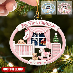 Light Pink Blue Baby's 1st Christmas 2026 - Personalized Acrylic Ornament - Unique Christmas Gift For New Parent